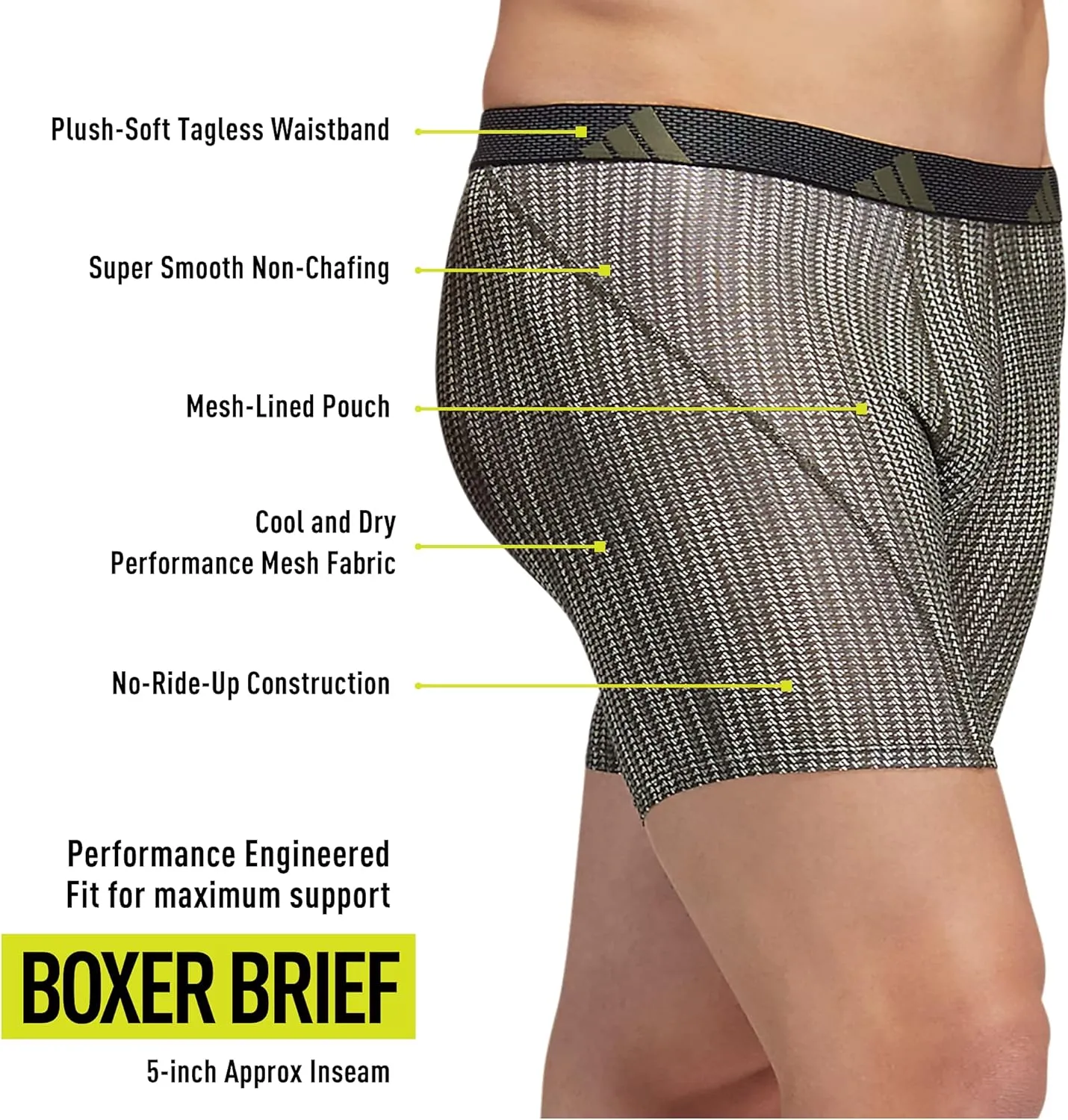 adidas Men's Sport Performance Mesh Boxer Brief Underwear (3-Pack)
