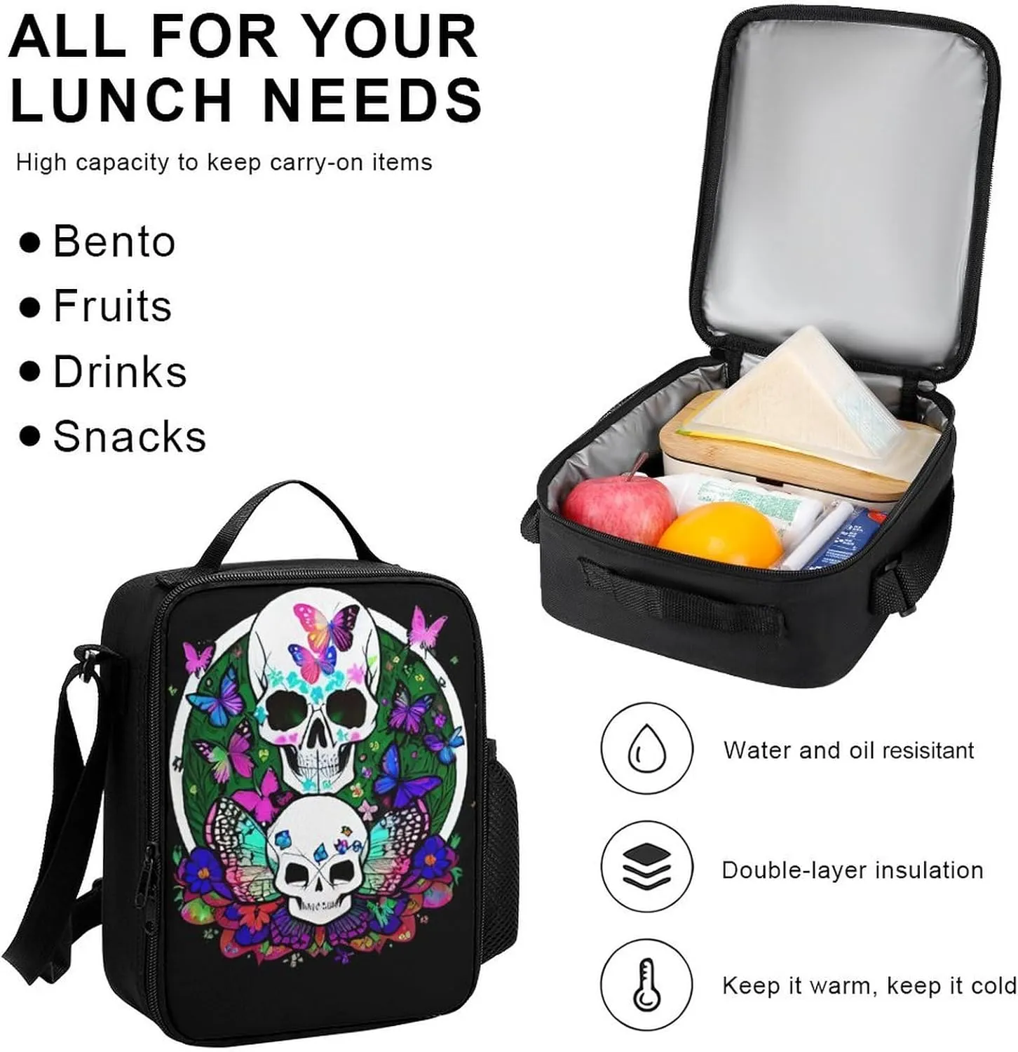 Adults Daypack Sets - Magic Mushrooms Skull Psychedelic Butterfly Art Shoulder Bag 3 Piece College Travel Hiking & Camping Rucksack, 3 Piece Daypack Business Bag
