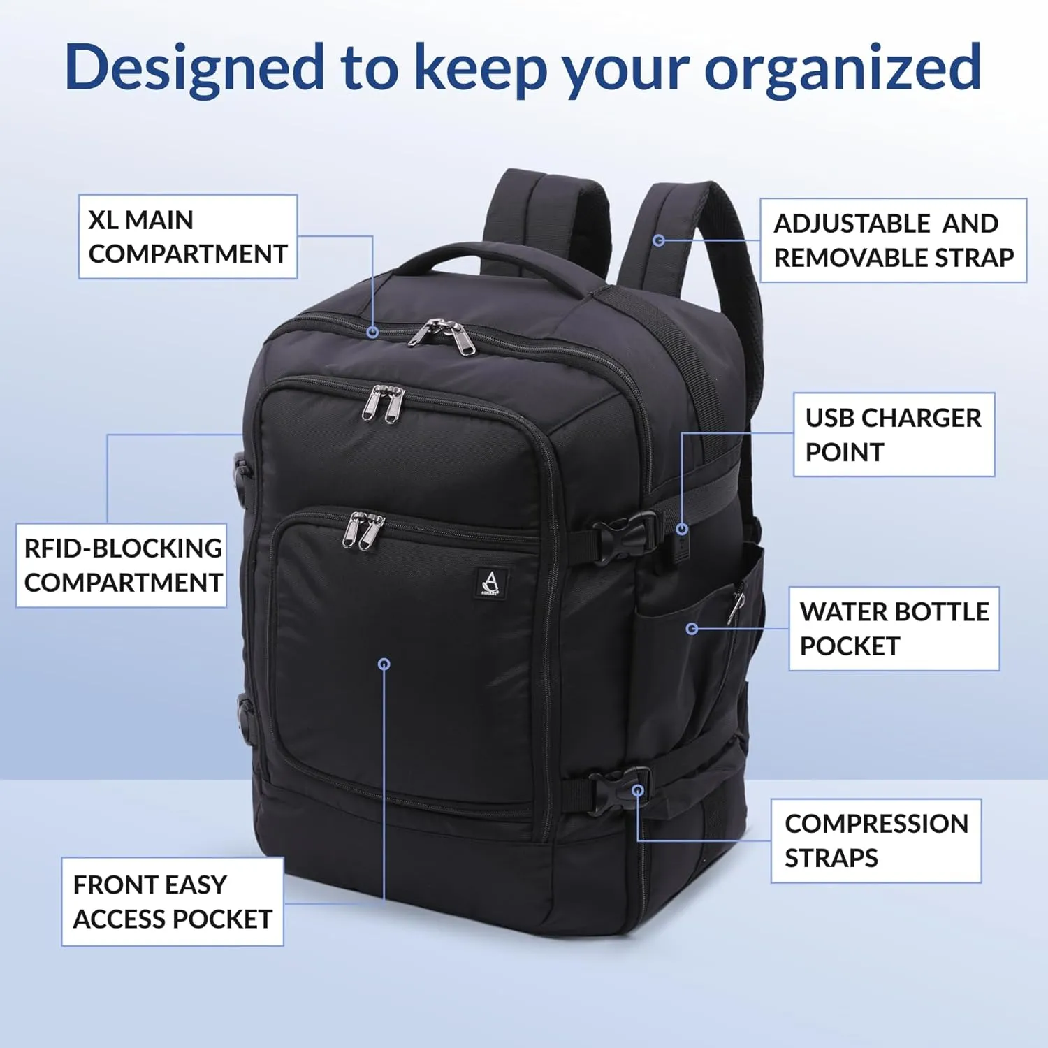 Aerolite 18x14x9” AA/Delta Airlines Maximum Size Backpack Eco-Friendly Cabin Luggage Approved Travel Carry On Holdall Lightweight Shoulder Bag Flight Rucksack with YKK Zippers 5 Year Warranty