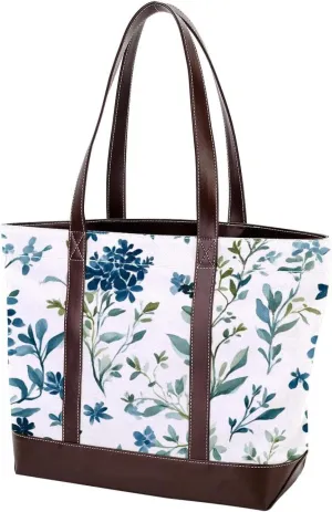 Aesthetic Art Flower Tote Bags Durable Leather Canvas Purses and Handbags for Women