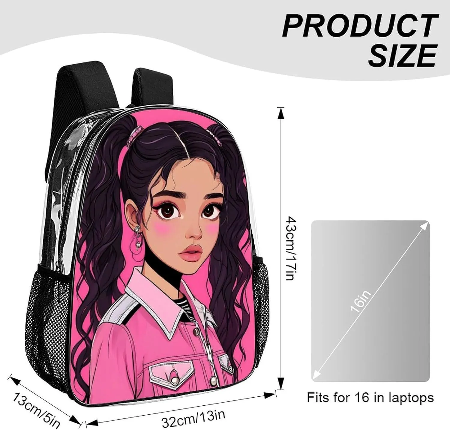 African American Black Woman woman Art Rucksack Transparent Anti-Theft Multipurpose Carry On Bag Large Capacity Travel and Sport Backpack Rucksack With Smooth Zippers