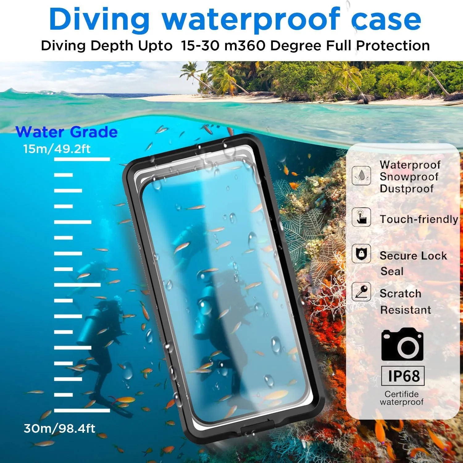 AICase Waterproof Phone Case,Universal Self-Check Function Underwater Pouch Dry Bag Beach Travel Essentials Tech Gadgets for iPhone 15 14 13 11 12/Samsung S24/LG,Google/Xiaomi/Motorola_6
