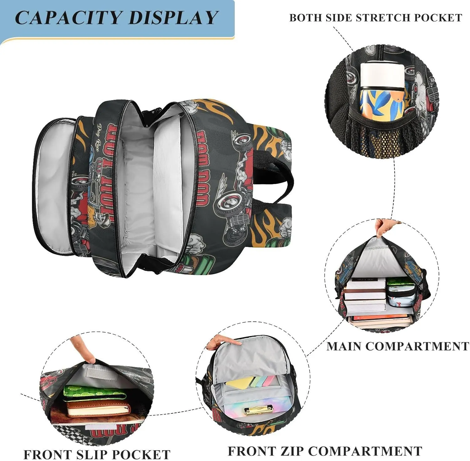 ALAZA Cars Turbocharged Engine Flames Kids Laptop Backpack 17 inch School Bookbag Back Pack Business Computer Bag Casual Daypack