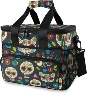 ALAZA Mexico Sugar Skull Cat Floral Large Cooler Insulated Picnic Bag Lunch Box for Adult Men Women