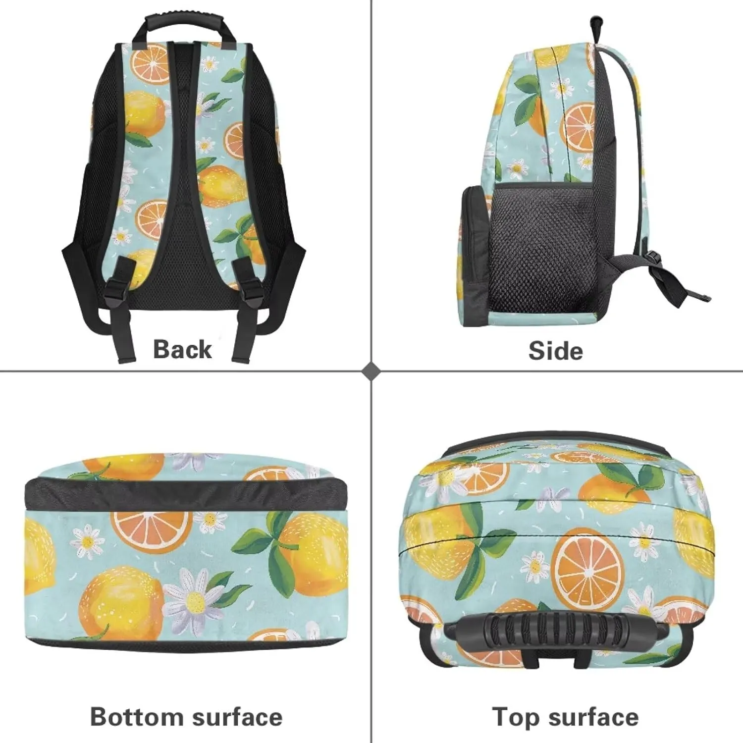 All Over Print Backpack for Women & Men - Fresh Lemon Flower Print 17 In Lightweight Laptop Backpack, Water Resistant College School Bookbag with Side Pockets, Trendy Travel Rucksack
