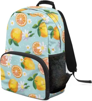 All Over Print Backpack for Women & Men - Fresh Lemon Flower Print 17 In Lightweight Laptop Backpack, Water Resistant College School Bookbag with Side Pockets, Trendy Travel Rucksack
