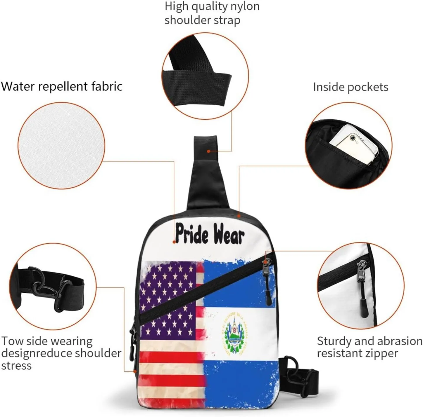 American El Salvador Flag Crossbody Bag Portable Sling Bags Foldable Chest Daypack Reusable Sports Shoulder Backpack Diagonally Casual Rucksack Travel Bag