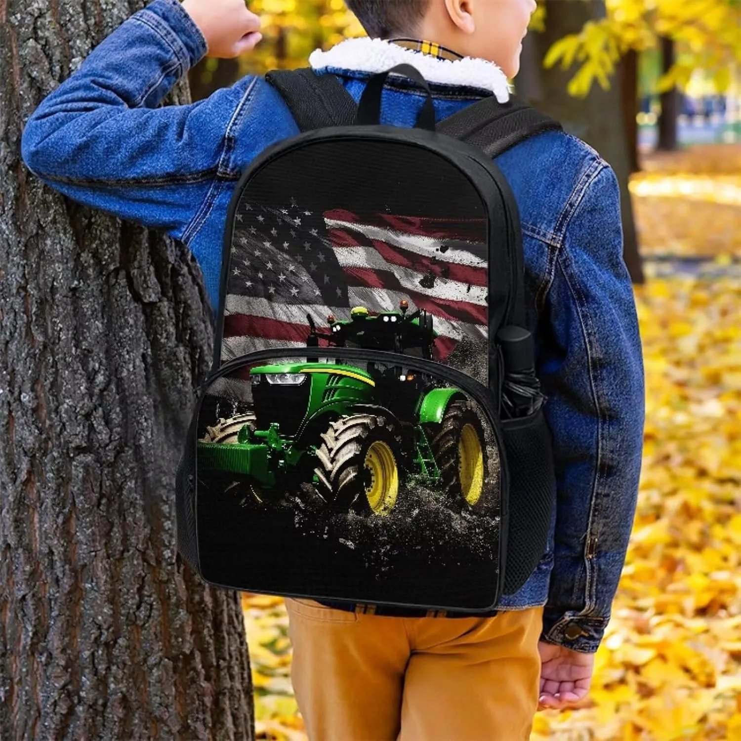American Flag Farm Tractor Pattern Kids Backpack for Boys Girls Elementary Students Bookbag Middle School Bag Lightweight Children Travel Bag Backpacks Laptop Bag