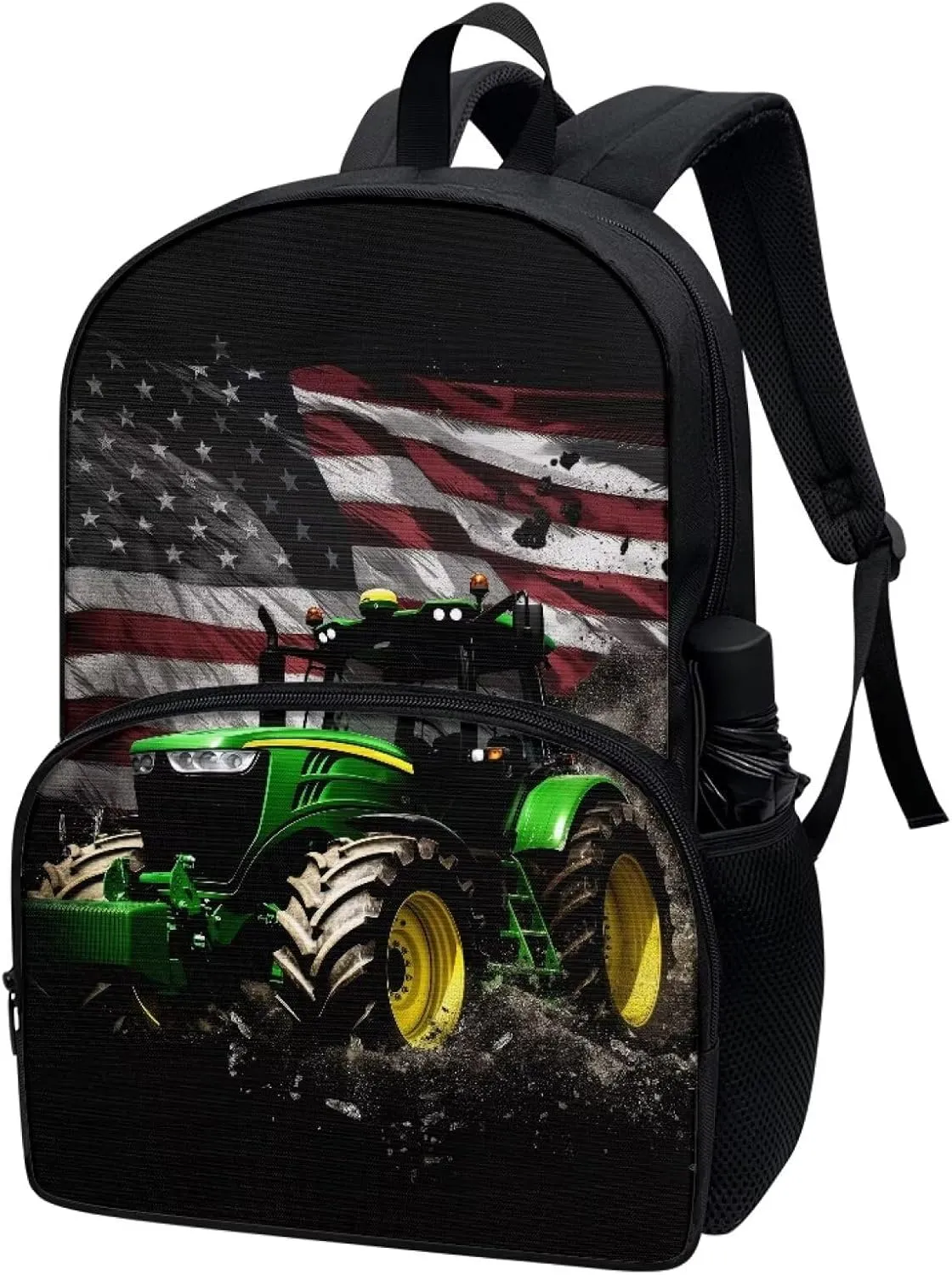 American Flag Farm Tractor Pattern Kids Backpack for Boys Girls Elementary Students Bookbag Middle School Bag Lightweight Children Travel Bag Backpacks Laptop Bag