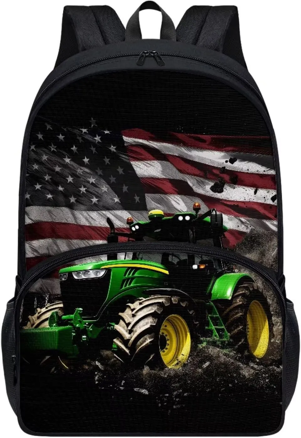 American Flag Farm Tractor Pattern Kids Backpack for Boys Girls Elementary Students Bookbag Middle School Bag Lightweight Children Travel Bag Backpacks Laptop Bag