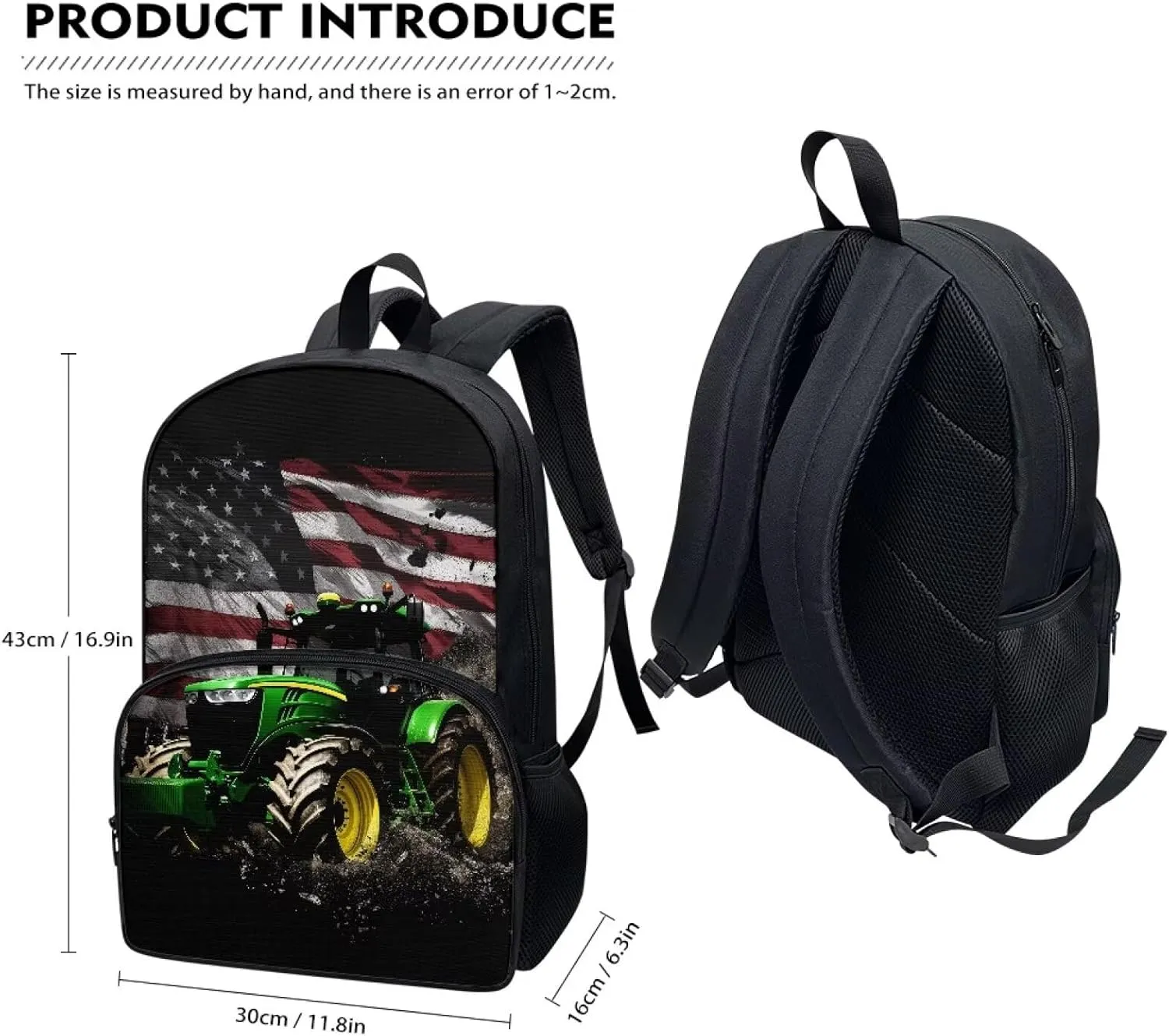 American Flag Farm Tractor Pattern Kids Backpack for Boys Girls Elementary Students Bookbag Middle School Bag Lightweight Children Travel Bag Backpacks Laptop Bag