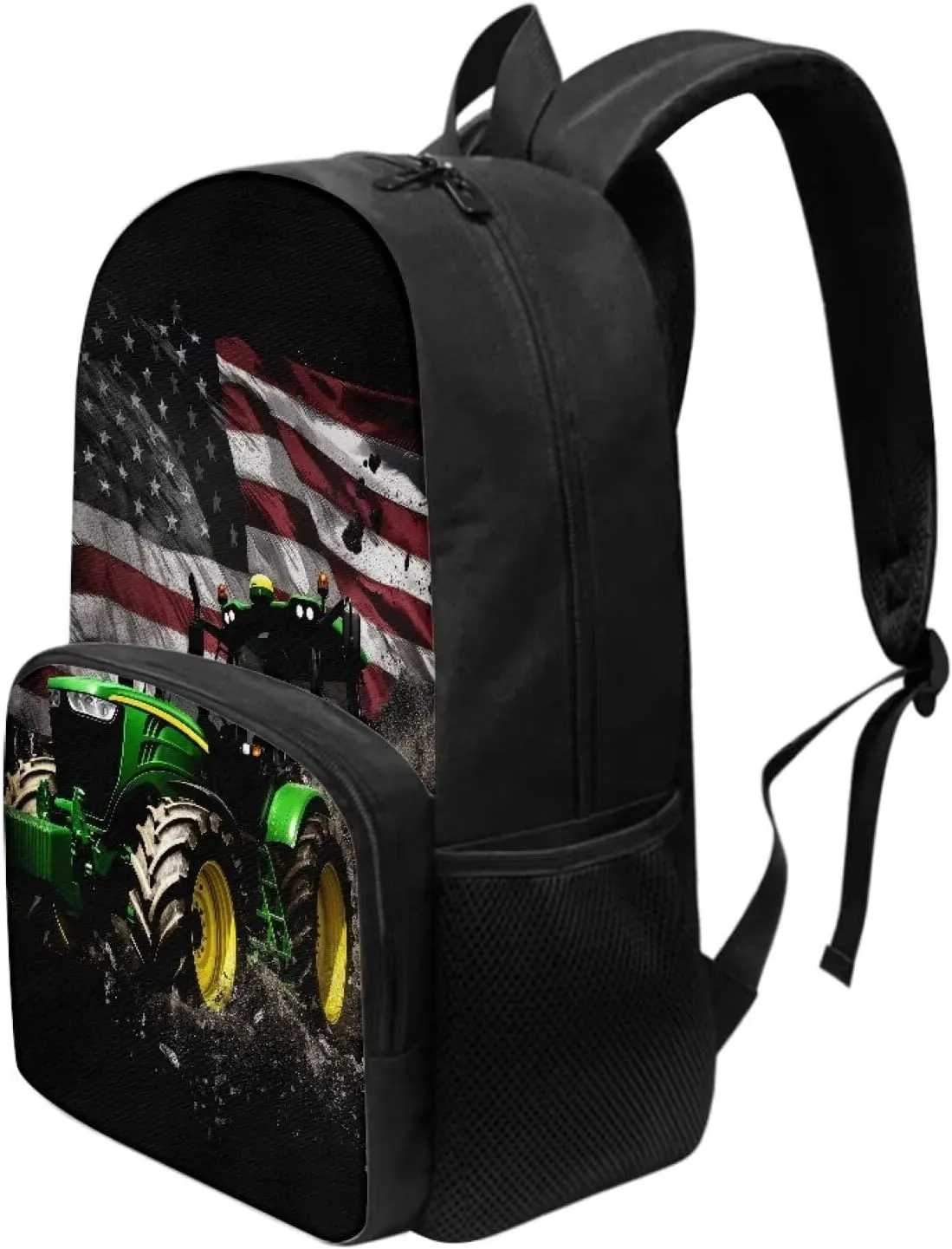American Flag Farm Tractor Pattern Kids Backpack for Boys Girls Elementary Students Bookbag Middle School Bag Lightweight Children Travel Bag Backpacks Laptop Bag