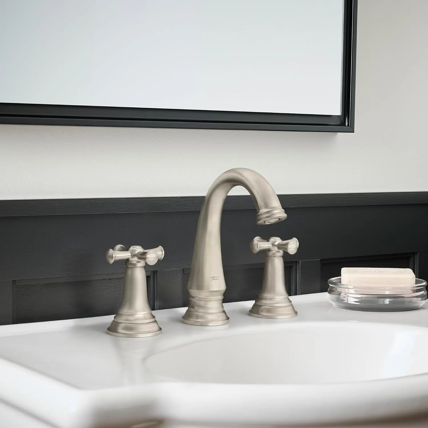 American Standard 7052827.295, Delancey 8-Inch Widespread 2-Handle Bathroom Faucet 1.2 GPM With Cross Handles, Brushed Nickel