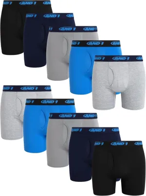 AND1 Mens Boxer Briefs - 10 Pack Stretch Performance Mens Underwear Boxers with Functional Fly Pouch (Sizes: S-3XL)