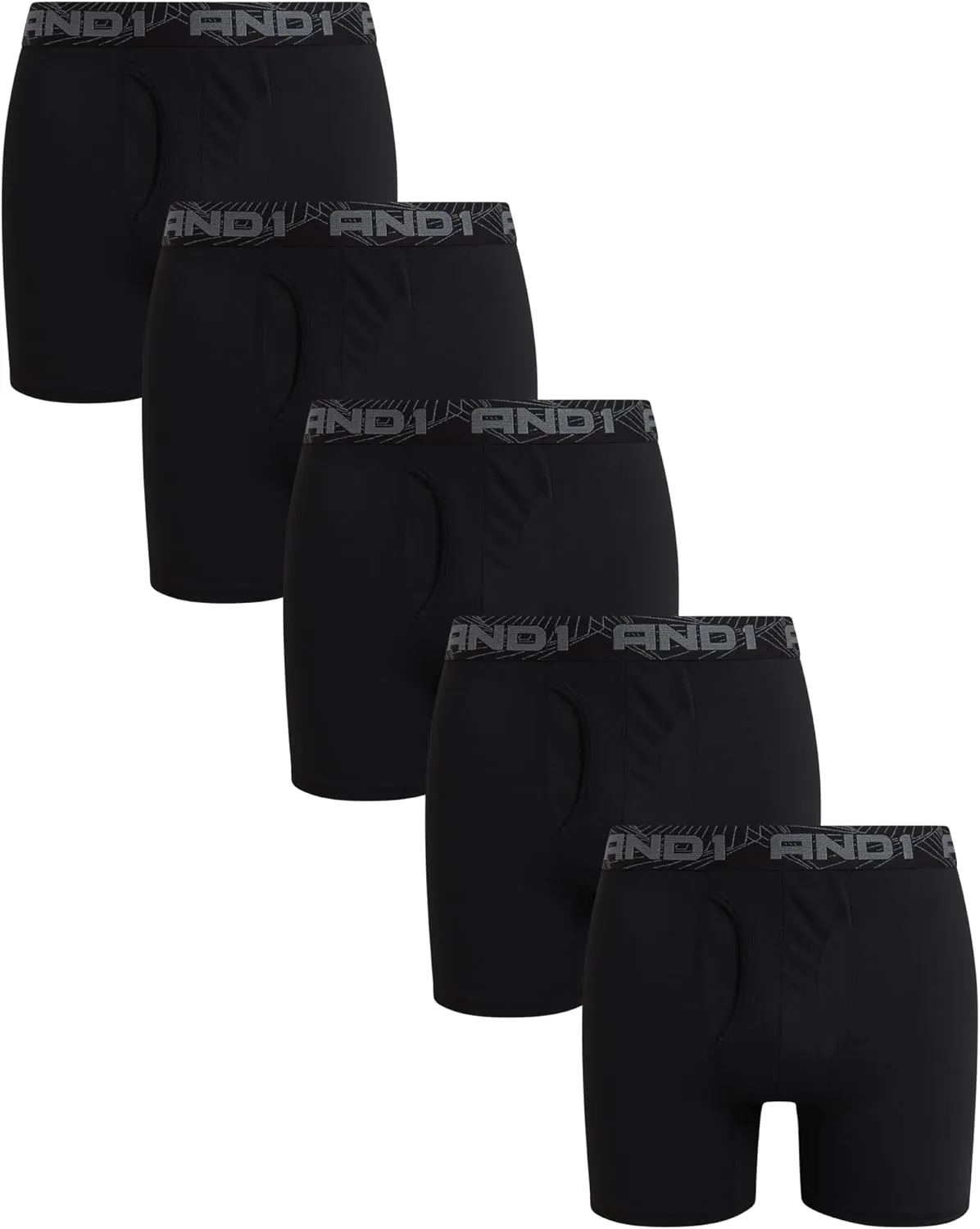 AND1 Mens Boxer Briefs - 5 Pack Stretch Performance Mens Underwear Boxers with Functional Fly Pouch (Sizes: S-3XL)