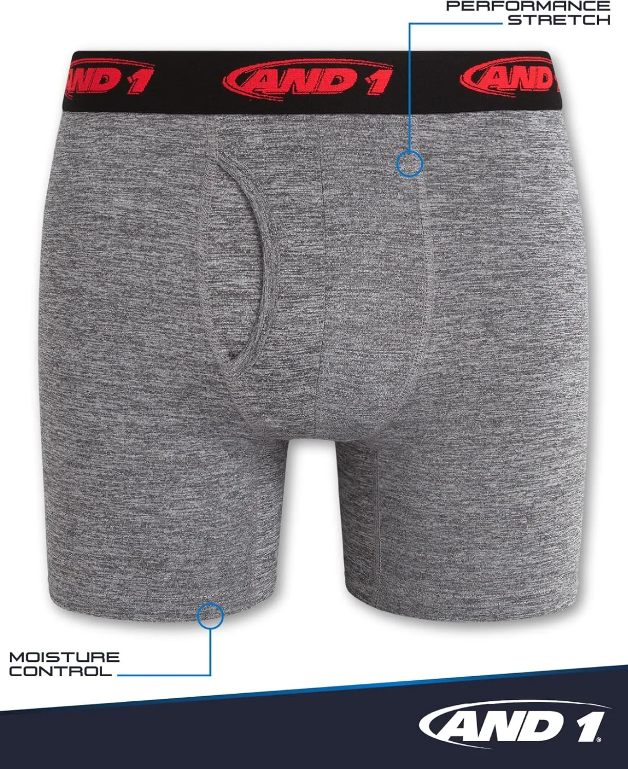 AND1 Mens Boxer Briefs -6 Pack Stretch Compression Underwear with Mesh Contour Pouch -Supportive Fit for Everyday Wear(S-3XL)