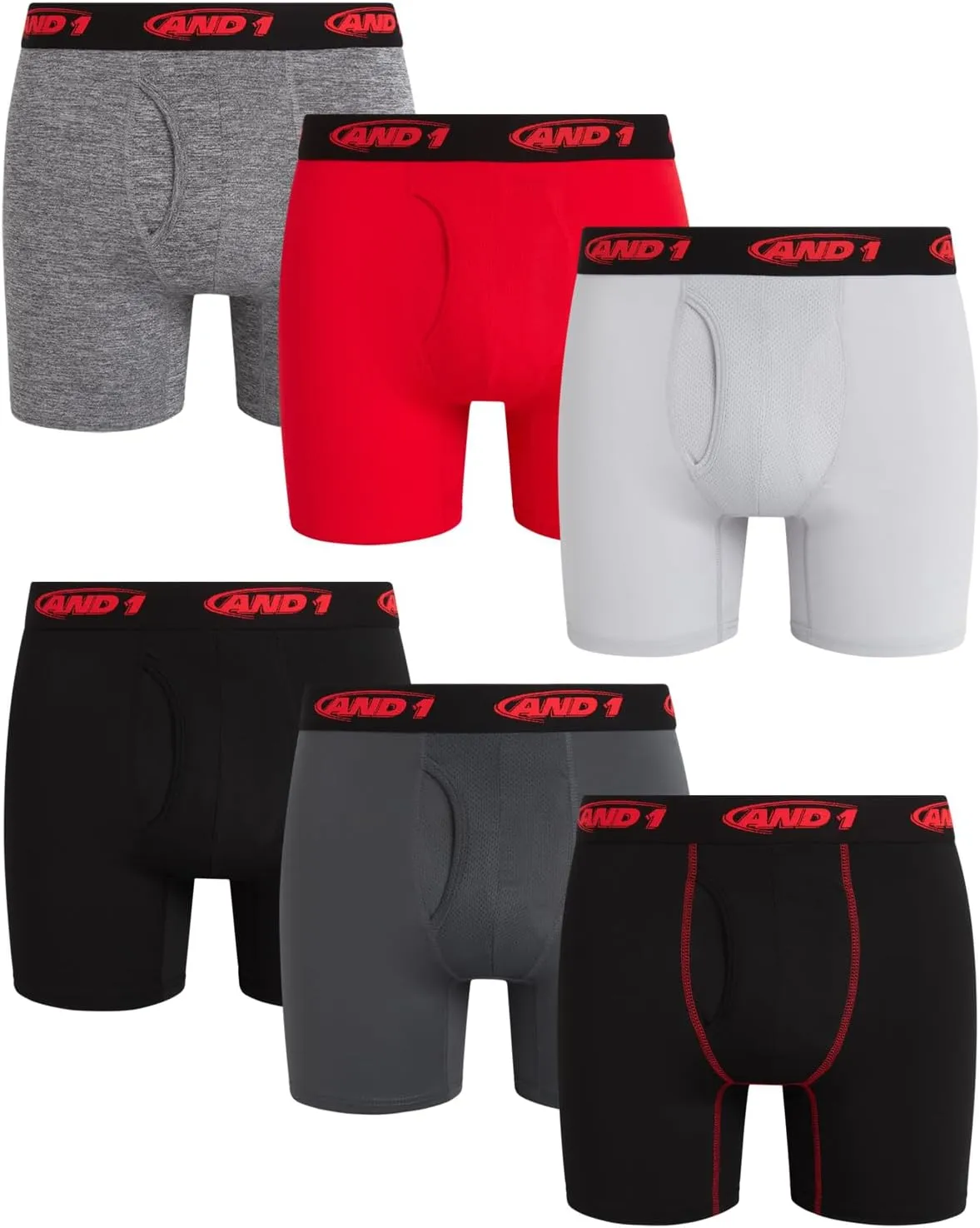 AND1 Mens Boxer Briefs -6 Pack Stretch Compression Underwear with Mesh Contour Pouch -Supportive Fit for Everyday Wear(S-3XL)