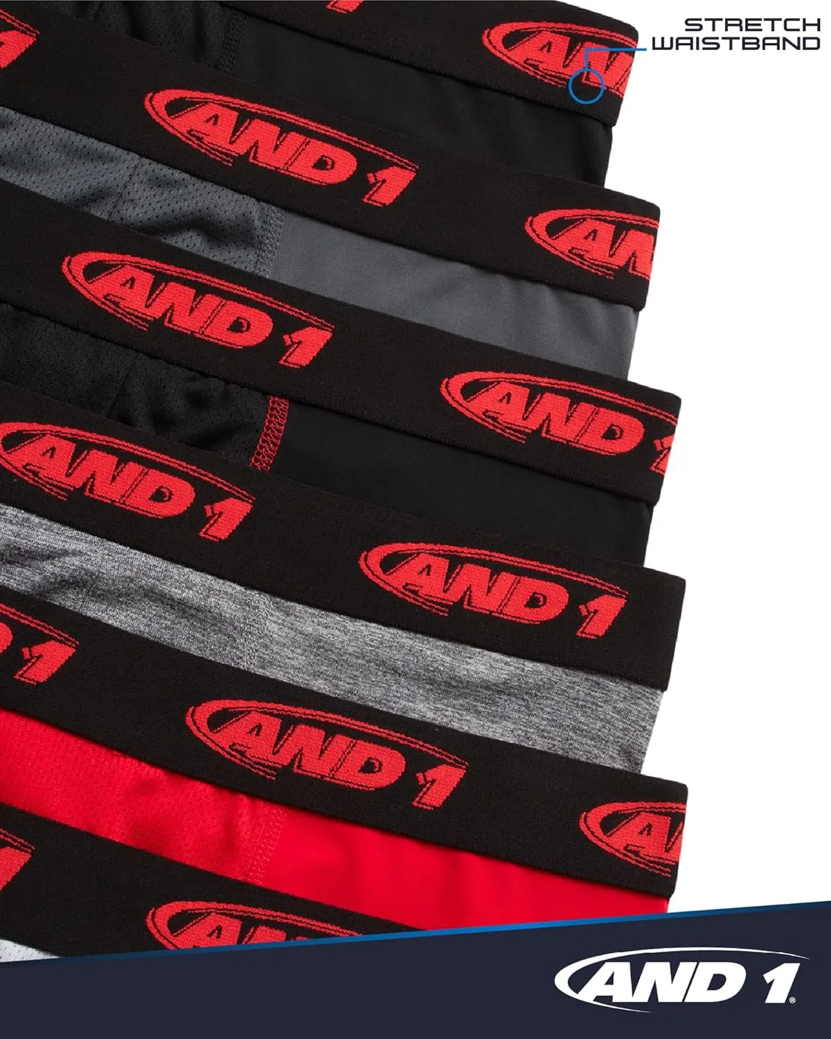 AND1 Mens Boxer Briefs -6 Pack Stretch Compression Underwear with Mesh Contour Pouch -Supportive Fit for Everyday Wear(S-3XL)