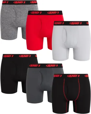 AND1 Mens Boxer Briefs -6 Pack Stretch Compression Underwear with Mesh Contour Pouch -Supportive Fit for Everyday Wear(S-3XL)