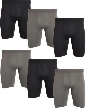 AND1 Mens Boxer Briefs-6 Pack Stretch Long Leg Compression Underwear with Mesh Contour Pouch-Supportive Fit for Everyday Wear