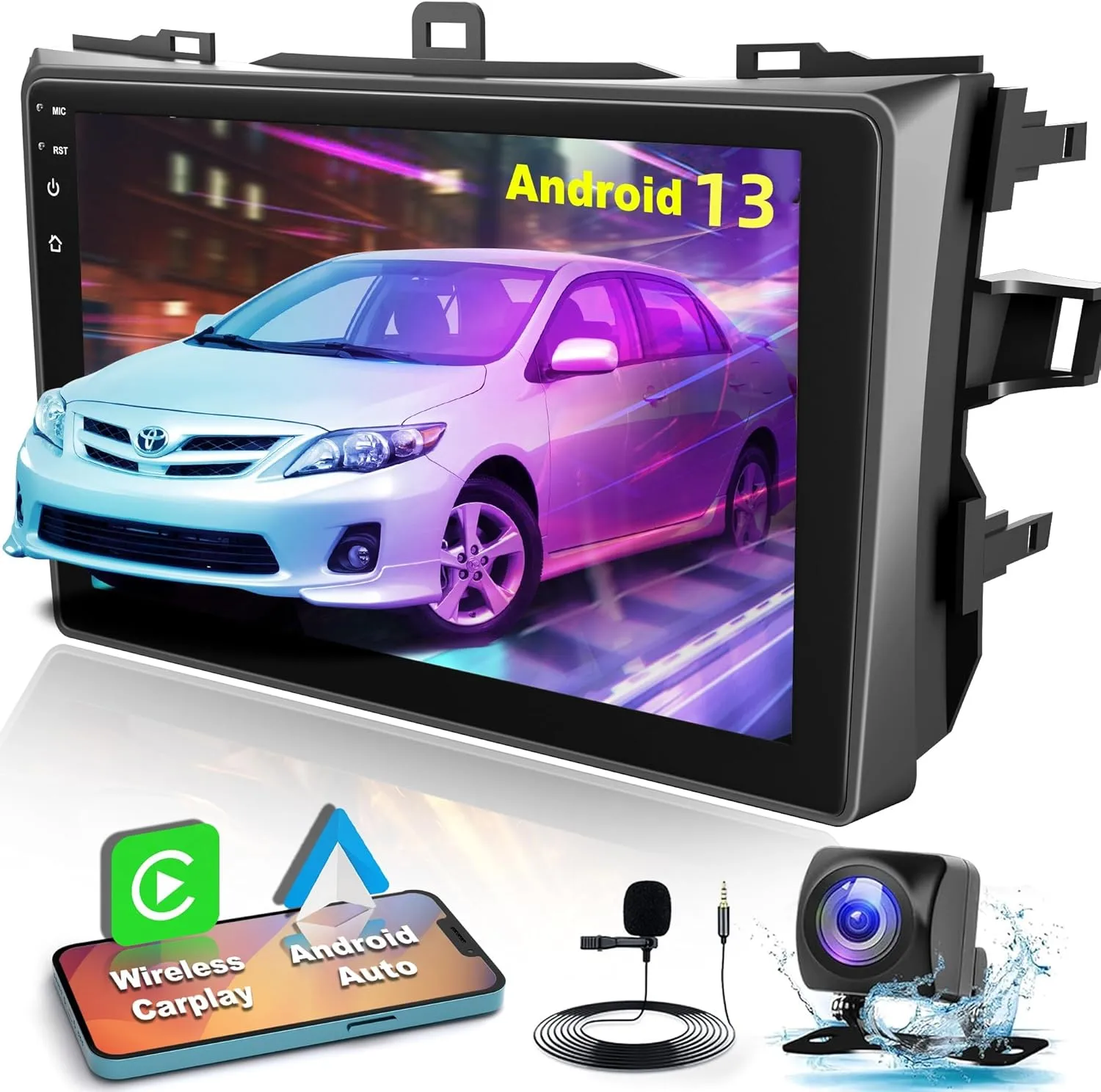 Android 13 Car Stereo for Toyota Corolla 2009-2013 with Wireless Carplay& Android Auto, 9 Inch Corolla Car Radio Support Buetooth5.2/Voice Control/5G WiFi/GPS/Backup Camera/SWC/FM IPS Screen,4 64GB
