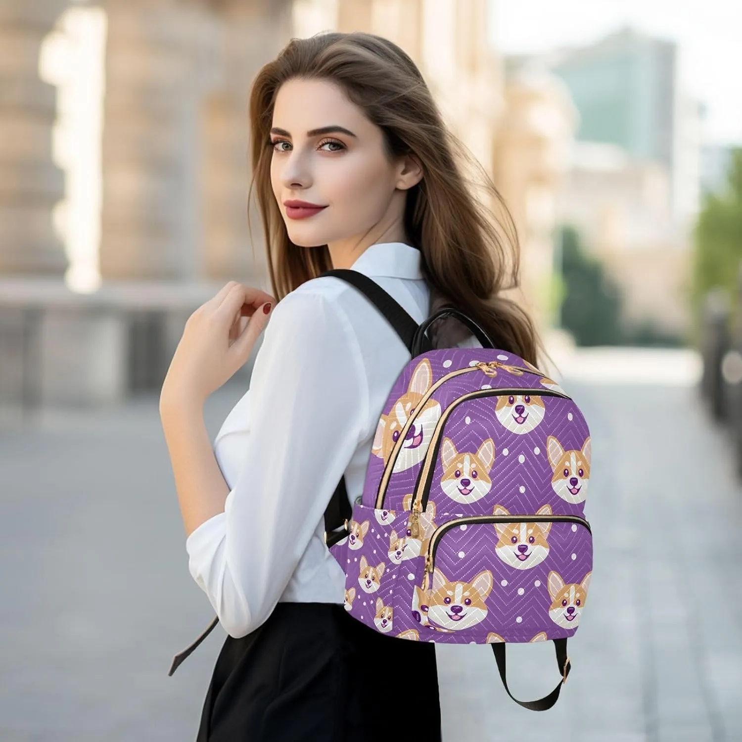 Animal Corgi Purple Mini Backpack Purse for Women Shoulder Bag Fashion Daypack Ladies Handbag Lightweight Travel Bag Rucksack
