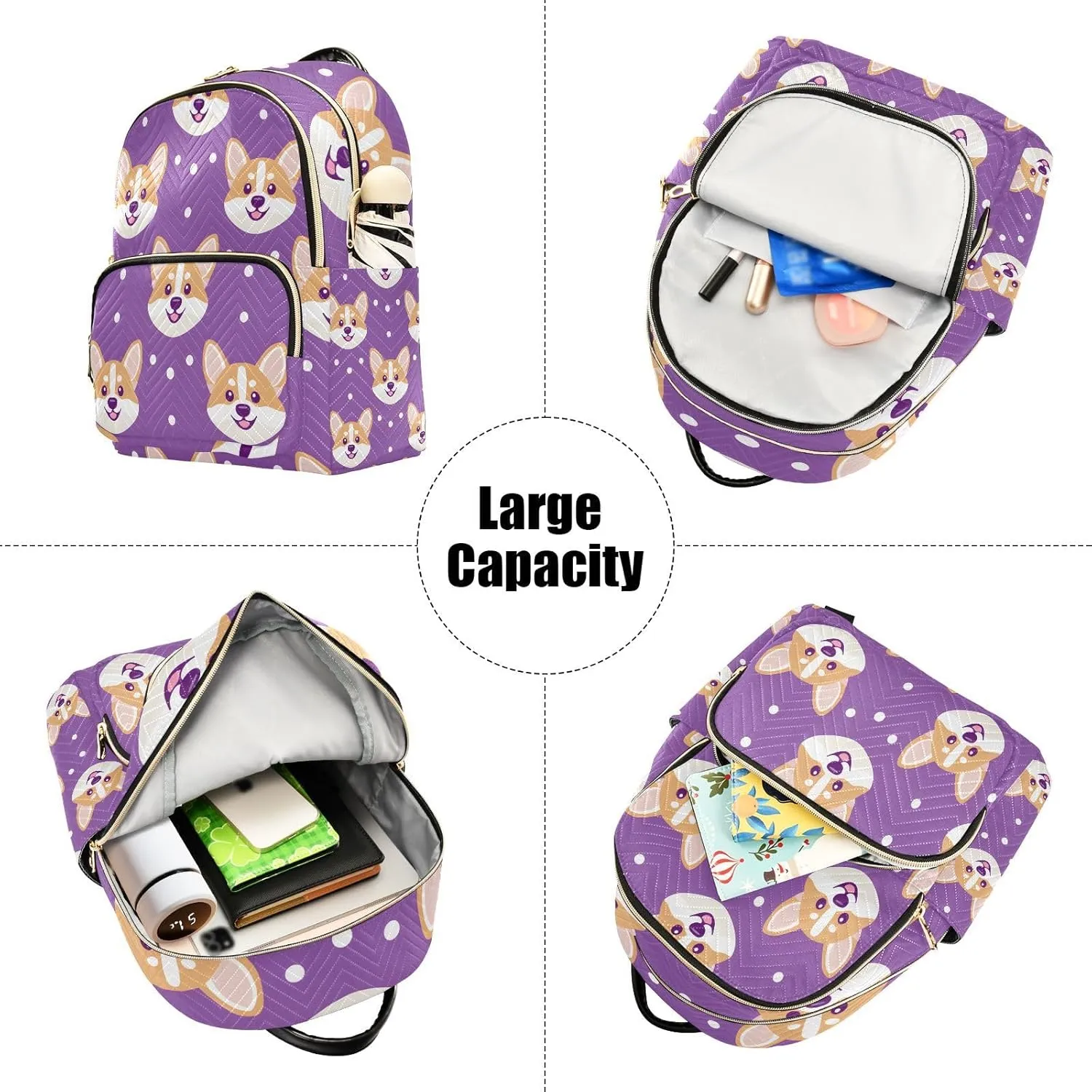 Animal Corgi Purple Mini Backpack Purse for Women Shoulder Bag Fashion Daypack Ladies Handbag Lightweight Travel Bag Rucksack