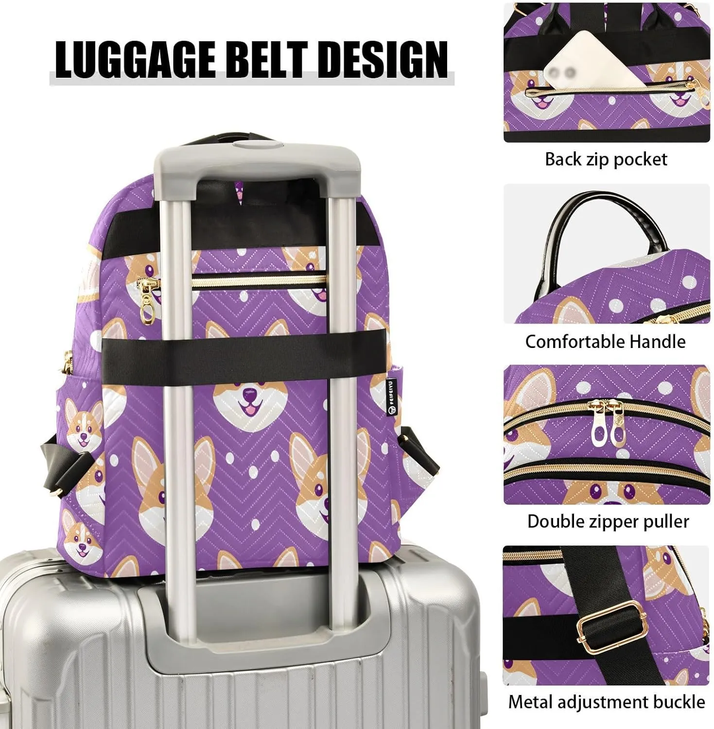 Animal Corgi Purple Mini Backpack Purse for Women Shoulder Bag Fashion Daypack Ladies Handbag Lightweight Travel Bag Rucksack