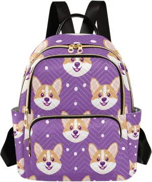 Animal Corgi Purple Mini Backpack Purse for Women Shoulder Bag Fashion Daypack Ladies Handbag Lightweight Travel Bag Rucksack