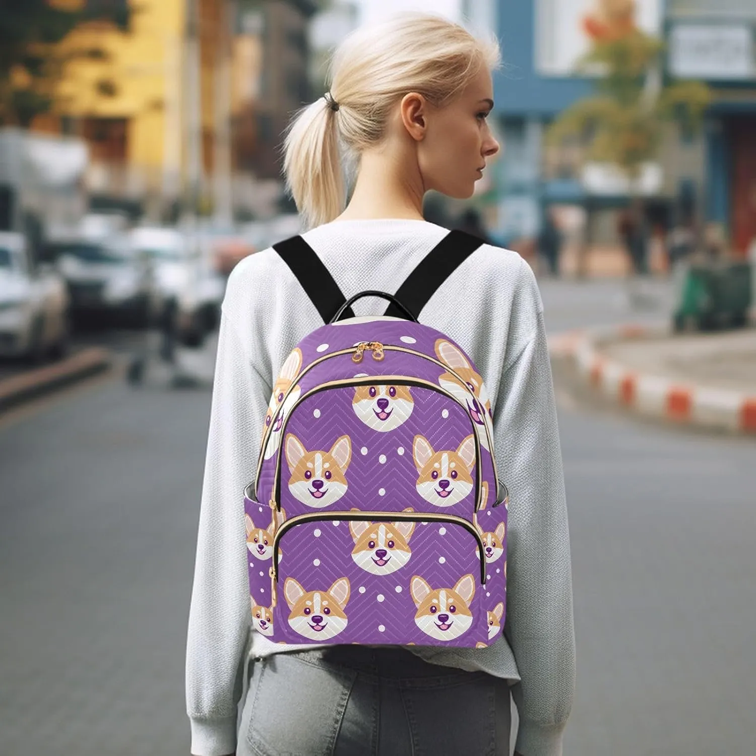 Animal Corgi Purple Mini Backpack Purse for Women Shoulder Bag Fashion Daypack Ladies Handbag Lightweight Travel Bag Rucksack