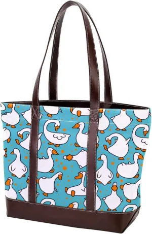 Animal Goose Tote Bags Durable Leather Canvas Purses and Handbags for Women