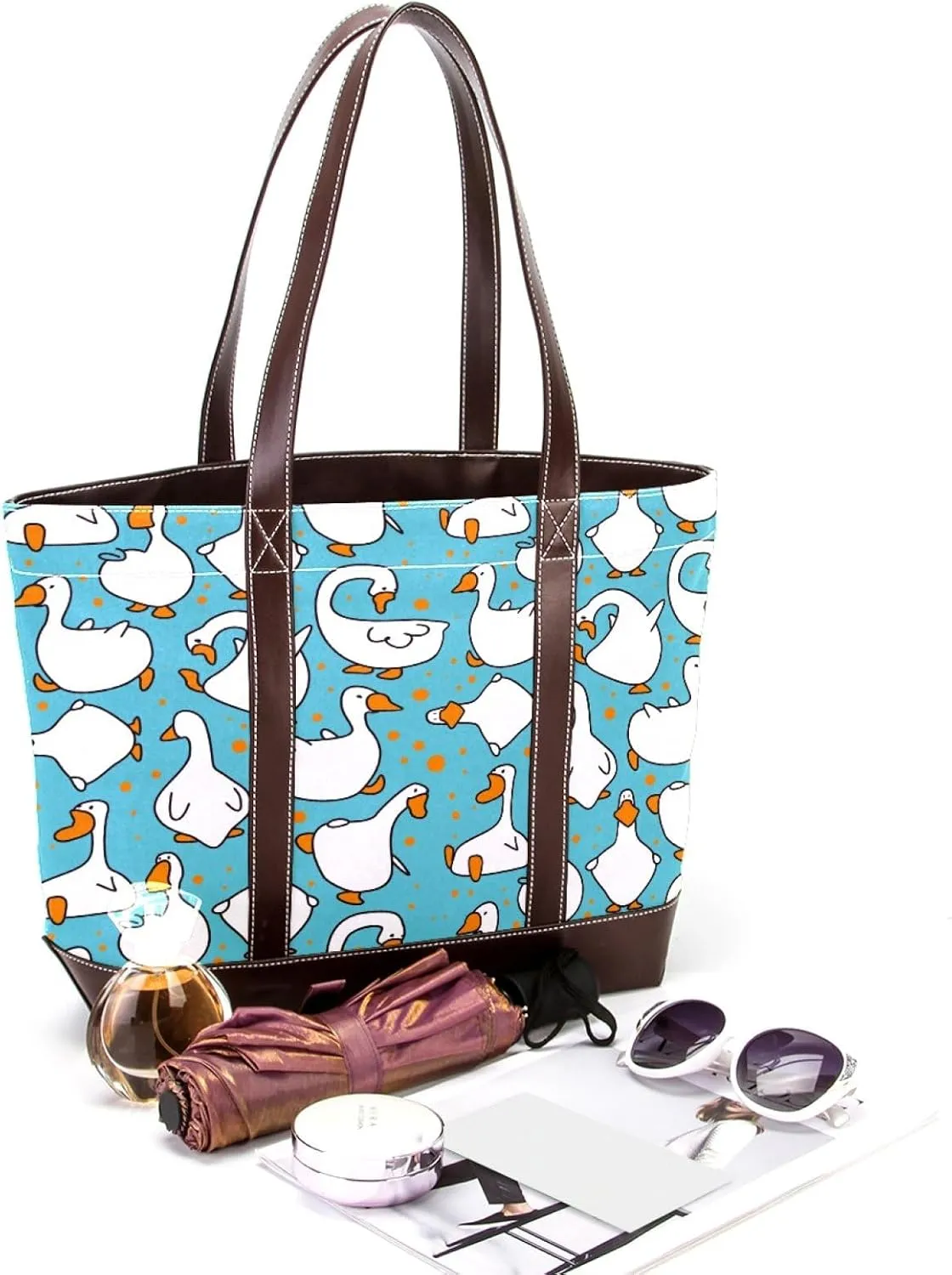 Animal Goose Tote Bags Durable Leather Canvas Purses and Handbags for Women