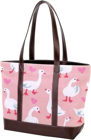 Animal Goose Tote Bags Durable Leather Canvas Purses and Handbags for Women