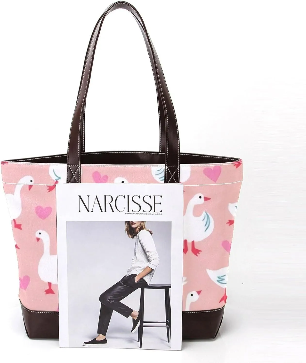 Animal Goose Tote Bags Durable Leather Canvas Purses and Handbags for Women