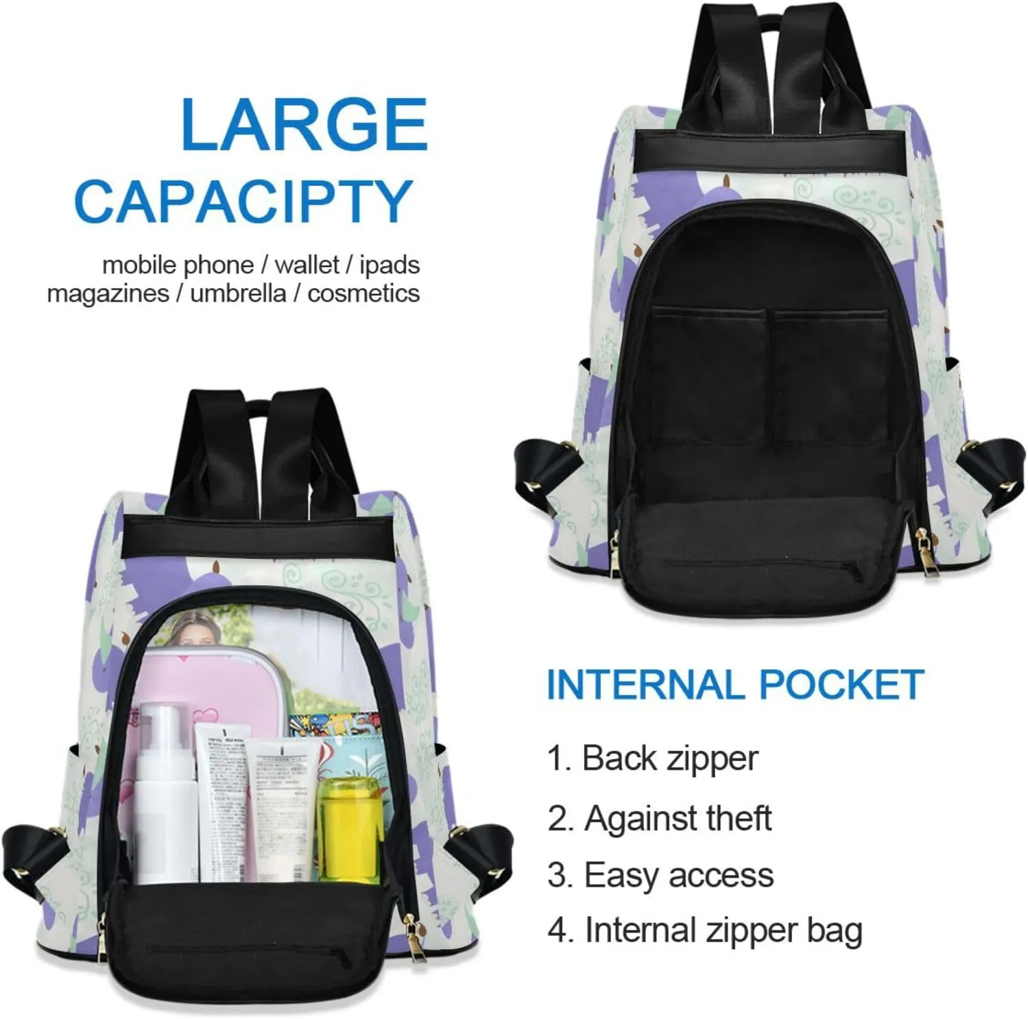 Animal Print Anti-theft Backpack Handbags for Women Travel Rucksack Lightweight Shoulder Bags 13.4 X 5.9 X 15in Pattern 12
