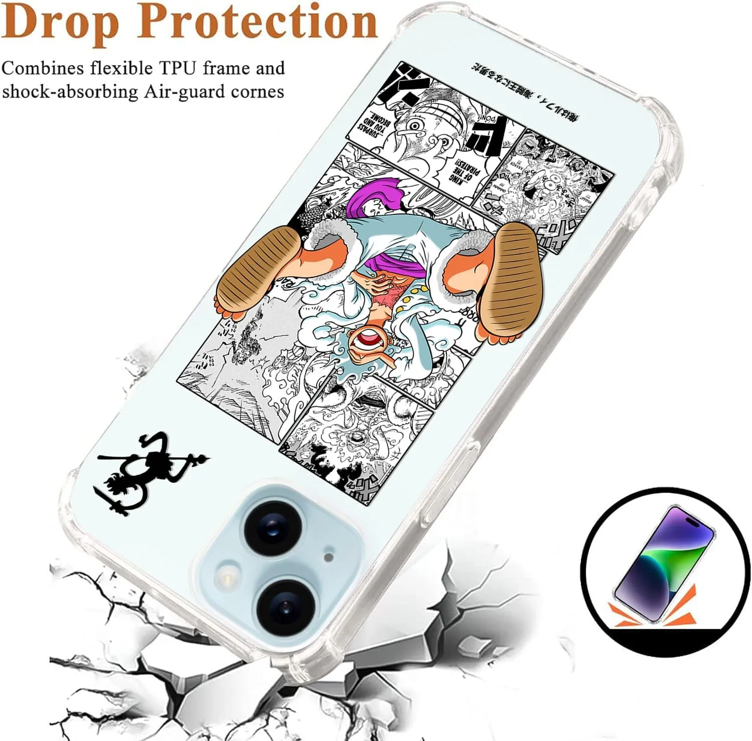 Anime Pattern Designed for iPhone 8 Plus/7 Plus Clear Case, Anime Manga Transparent Case Compatible with iPhone8 Plus/7 Plus, Soft Silicone Anti-Scratch Shockproof Airbag Protection Phone Case 5.5inch