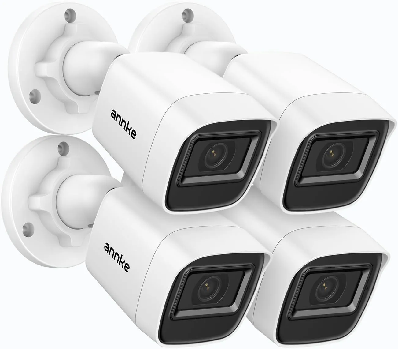 ANNKE 2MP Wired Security Camera, 1080P (1920X1080) HD TVI Add-on Outdoor CCTV Bullet Cameras, 66ft IR Night Vision, 3.6mm Lens, IP67 Weatherproof for Home & Business Surveillance, 4 Pack, White