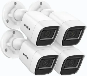 ANNKE 2MP Wired Security Camera, 1080P (1920X1080) HD TVI Add-on Outdoor CCTV Bullet Cameras, 66ft IR Night Vision, 3.6mm Lens, IP67 Weatherproof for Home & Business Surveillance, 4 Pack, White
