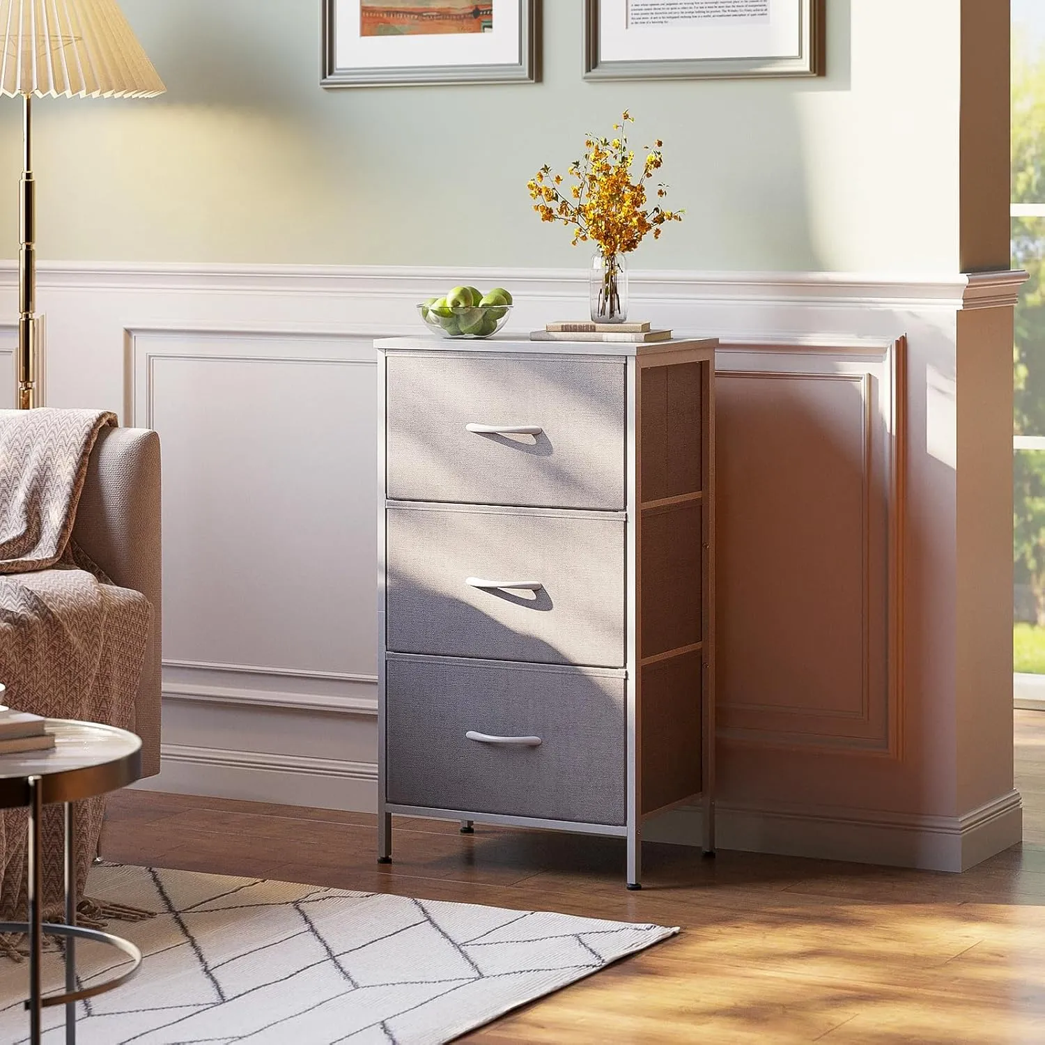AODK Dresser for Bedroom Nightstand Small Dressers Chest of Drawers End Table for Living Room, Closet Dresser with 3 Storage Drawers Organizer Clothes, Light Grey