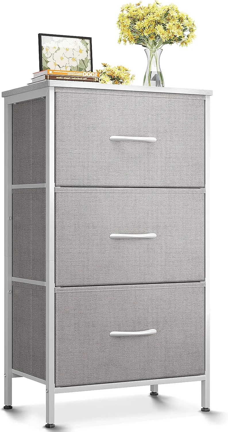 AODK Dresser for Bedroom Nightstand Small Dressers Chest of Drawers End Table for Living Room, Closet Dresser with 3 Storage Drawers Organizer Clothes, Light Grey