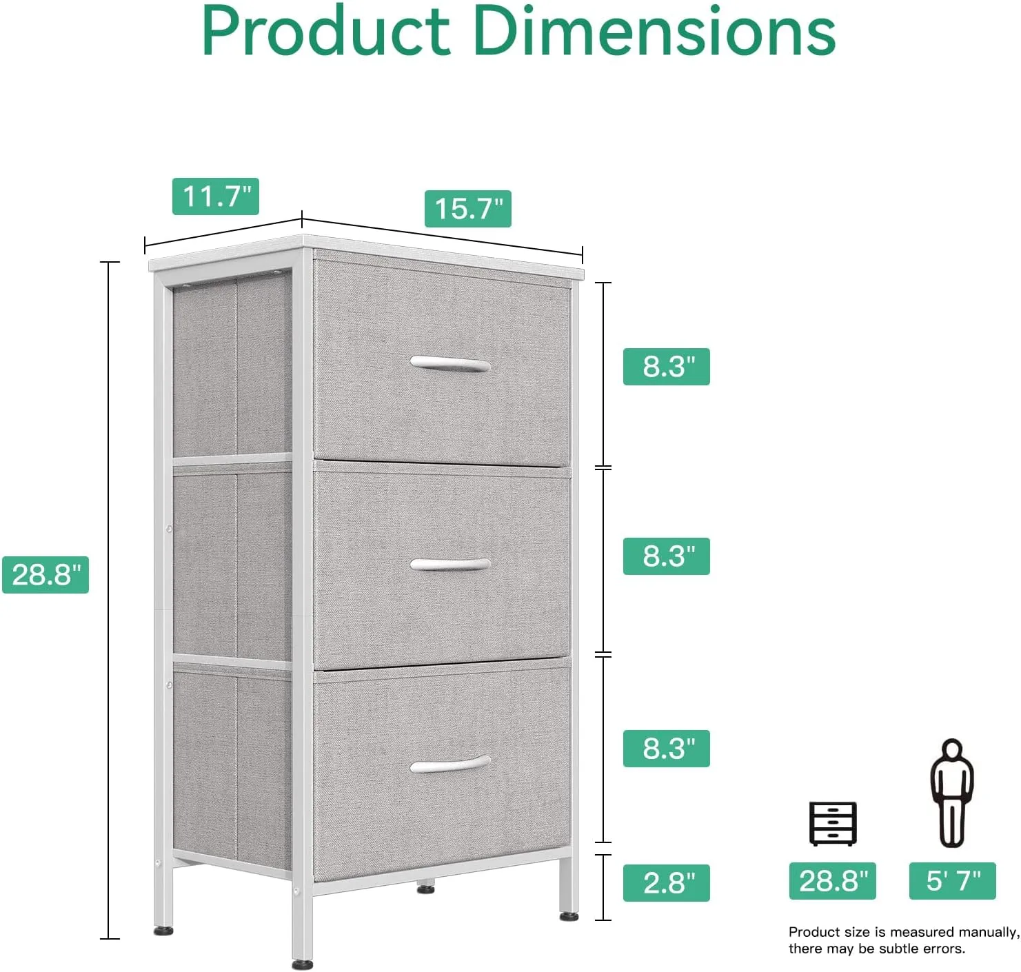 AODK Dresser for Bedroom Nightstand Small Dressers Chest of Drawers End Table for Living Room, Closet Dresser with 3 Storage Drawers Organizer Clothes, Light Grey