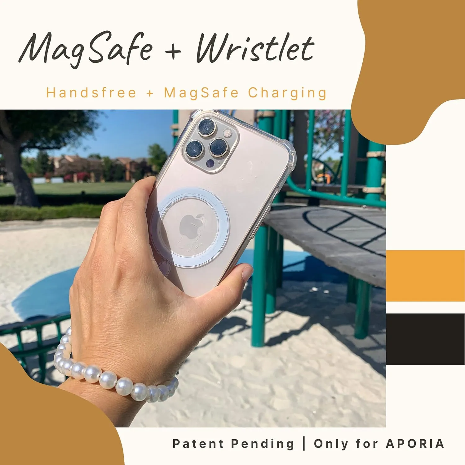 Aporia - MagSafe Clear Case with Pearl Wristlet Strap | Compatible for MagSafe iPhone 12 Mini | Strap Lanyard for Strong Wireless Charging Luxury Design (iPhone 12 Mini)