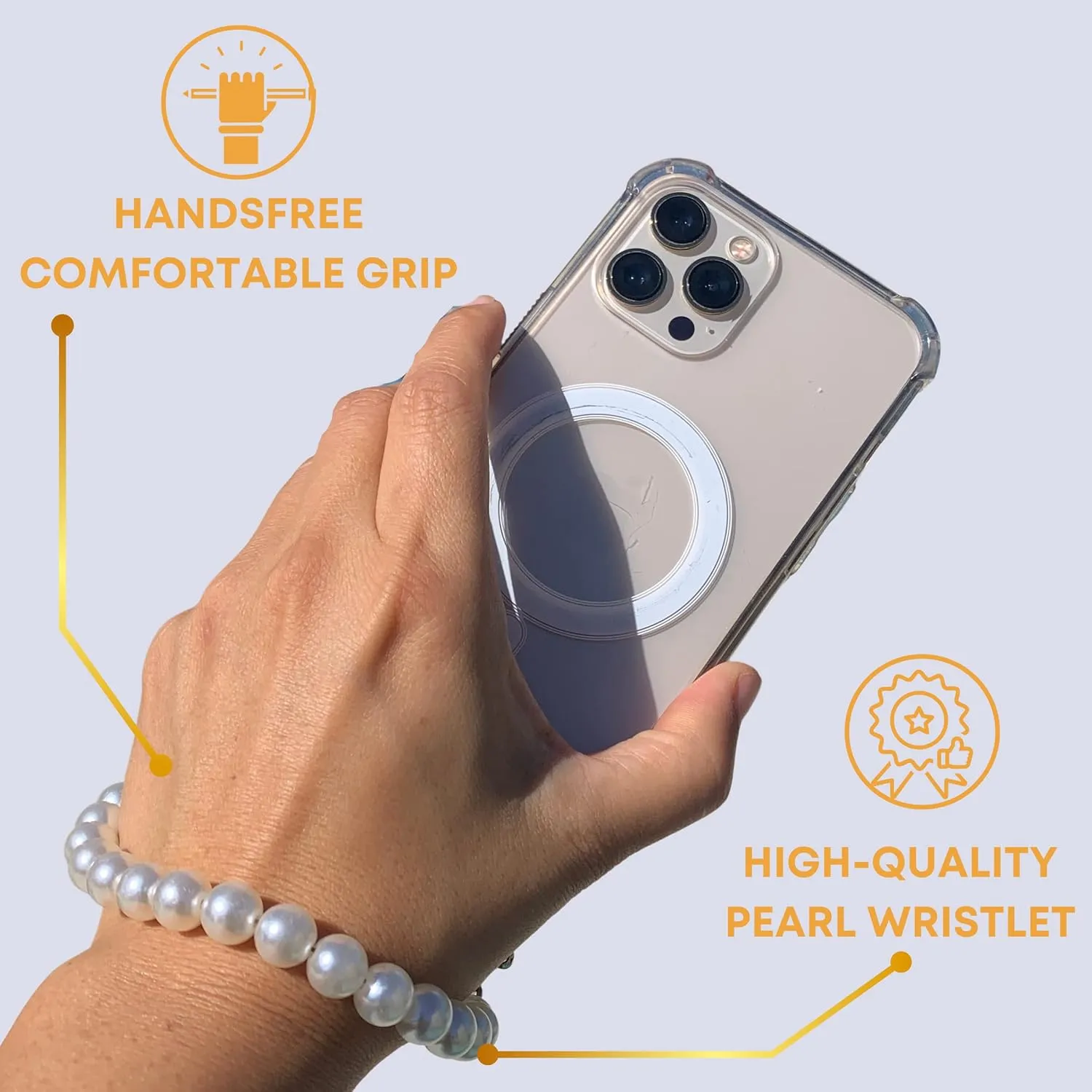 Aporia - MagSafe Clear Case with Pearl Wristlet Strap | Compatible for MagSafe iPhone 12 Mini | Strap Lanyard for Strong Wireless Charging Luxury Design (iPhone 12 Mini)
