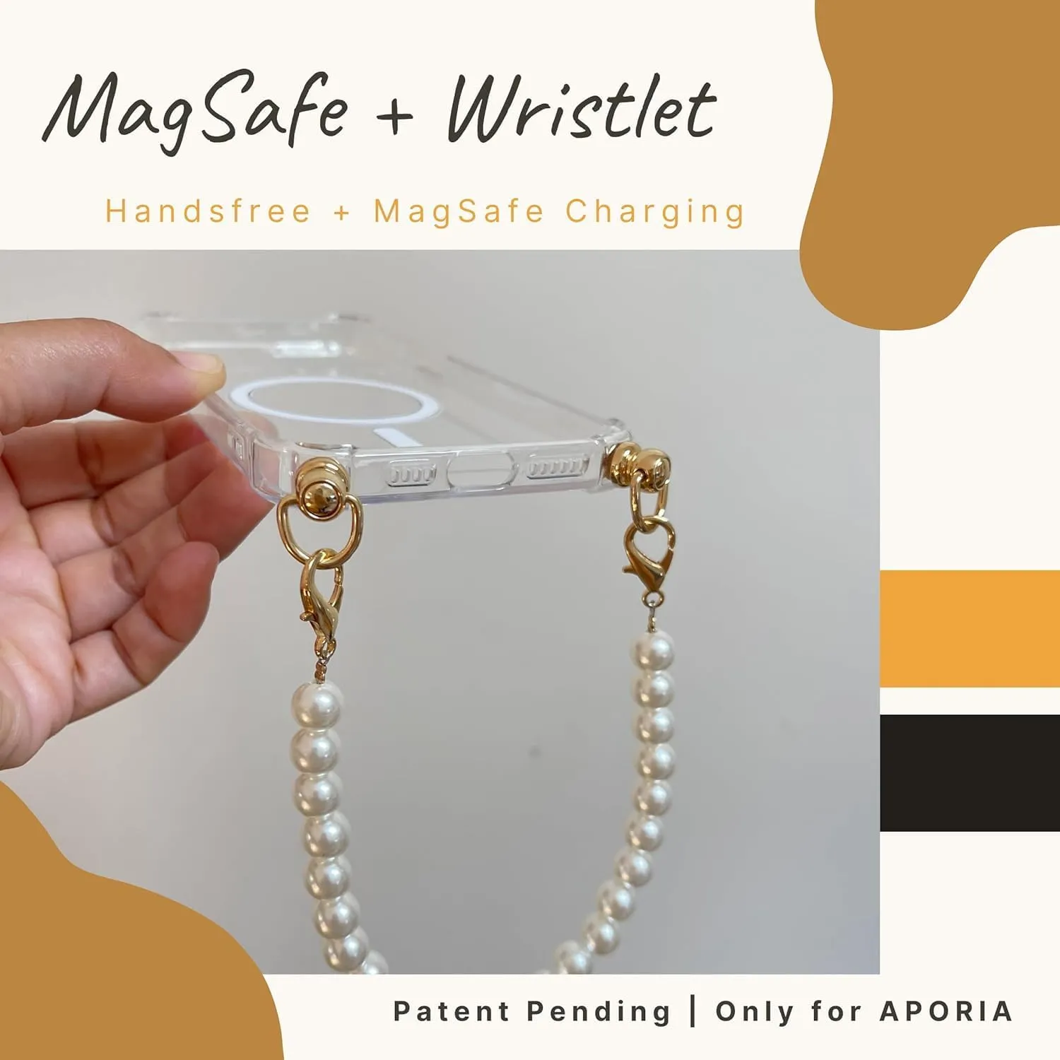 Aporia - MagSafe Clear Case with Pearl Wristlet Strap | Compatible for MagSafe iPhone 12 Mini | Strap Lanyard for Strong Wireless Charging Luxury Design (iPhone 12 Mini)
