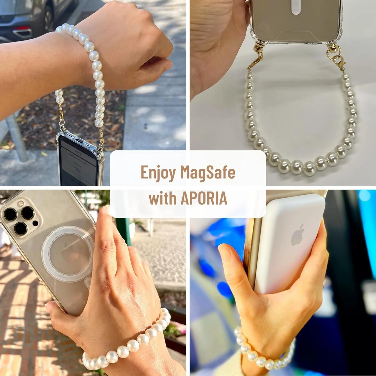 Aporia - MagSafe Clear Case with Pearl Wristlet Strap | Compatible for MagSafe iPhone 12 Mini | Strap Lanyard for Strong Wireless Charging Luxury Design (iPhone 12 Mini)