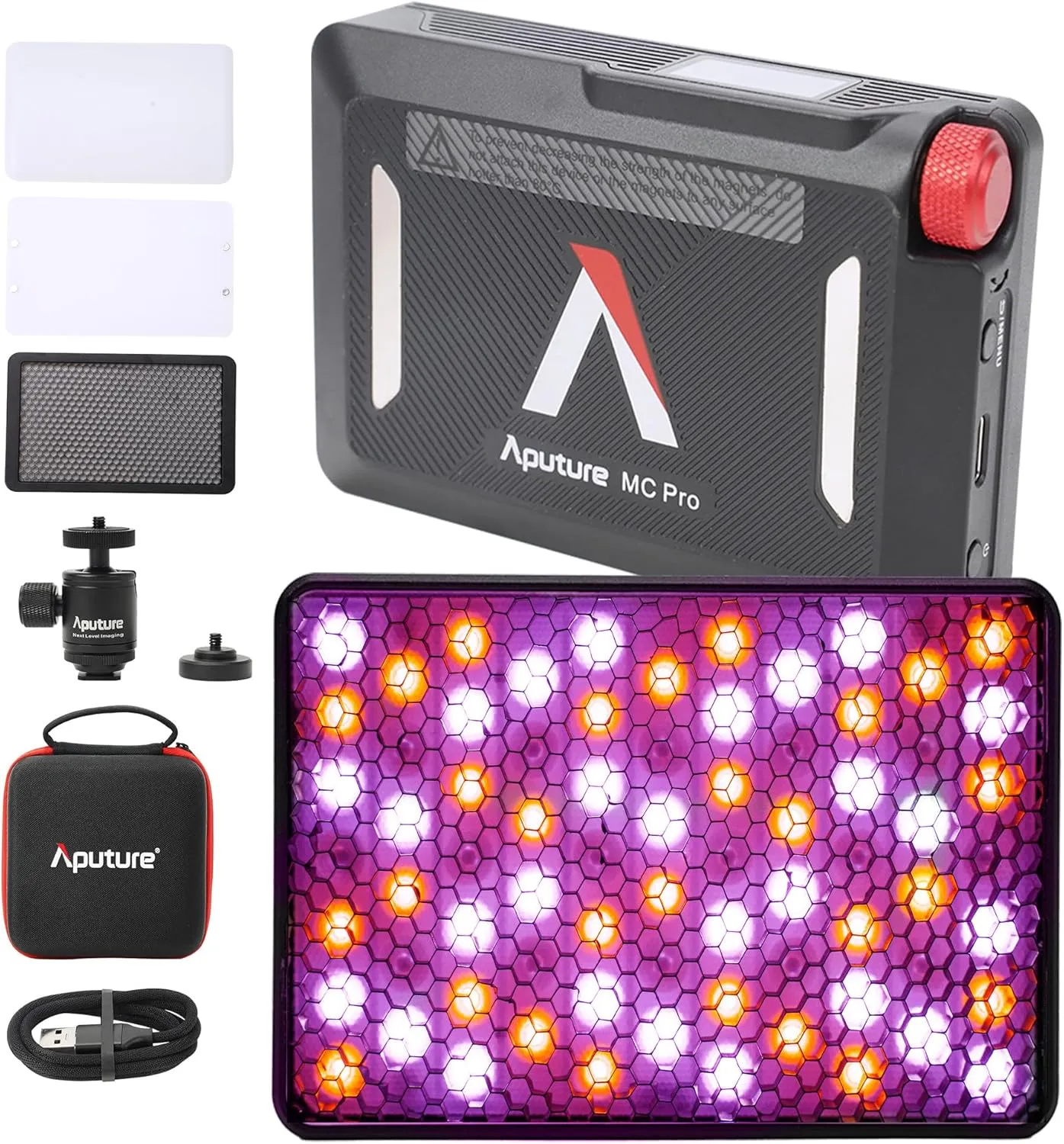 Aputure MC PRO On Camera Video Light,LED Camera Light Panel,2,000-10,000k,Magnet Adsorption Function,Dust and Waterproof,App Control for Vlogging, Photography, Video Conference,TikTok