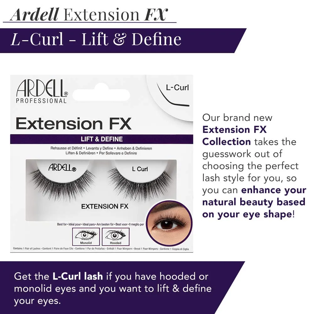 Ardell Lash Extension FX L Curl Lashes – Lift & Define Eyelashes, Natural Lashes for Hooded Eyes, Reusable Eye Lash, 4 Pack
