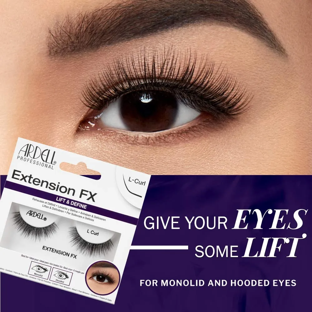 Ardell Lash Extension FX L Curl Lashes – Lift & Define Eyelashes, Natural Lashes for Hooded Eyes, Reusable Eye Lash, 4 Pack