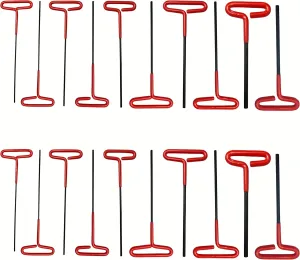 ATE Pro. Tools 20pc T-Handle Hex Key Allen Wrench Set, SAE and Metric Hex Keys, Non-Slip Cushioned Grip T-Key, 8" Long Shank
