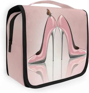 AUUXVA Travel Toiletry Bag Cosmetic Organizer Bag Hanging Makeup Bag for Women Men Girls (pink high heel)